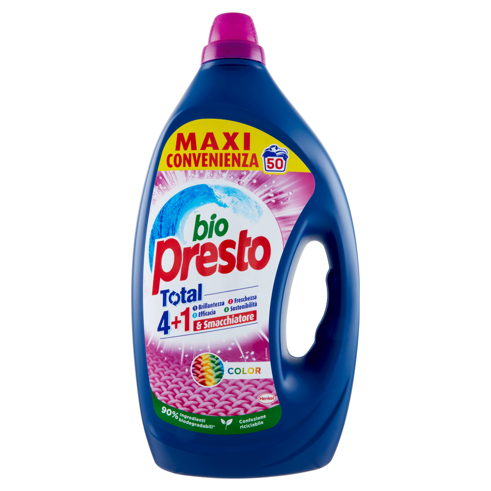 Bio Presto Total 4 più 1 Detersivo liquido Color 50 Lavaggi 2,25 lt