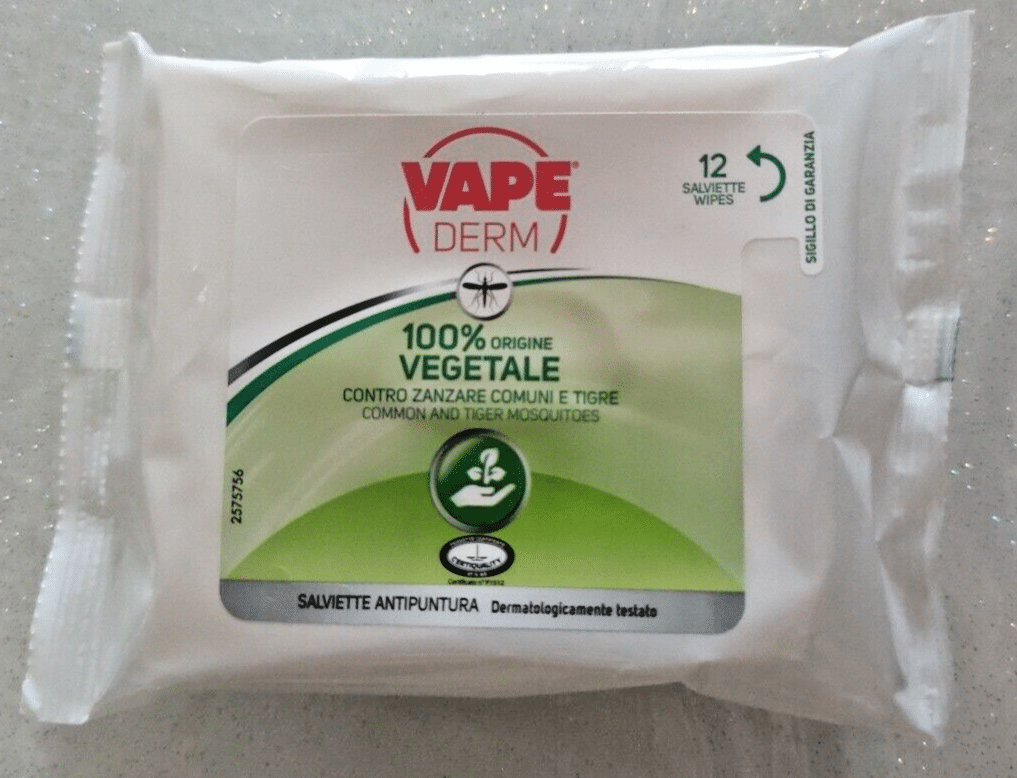 Vape Derm 12 Salviette Antipuntura Repellente 100% Vegetale