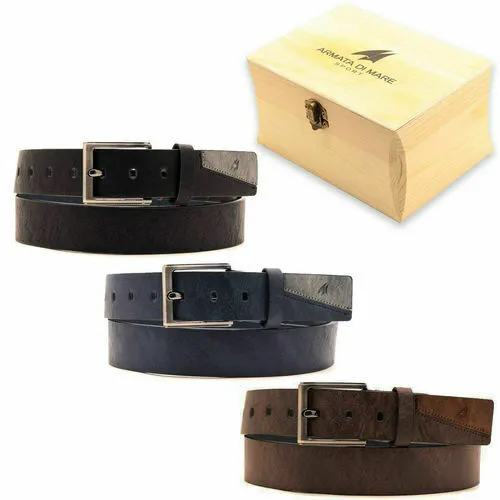 Cintura Cinta Uomo Pelle ARMATA DI MARE 110-125cm + Cofanetto Di Legno Regalo