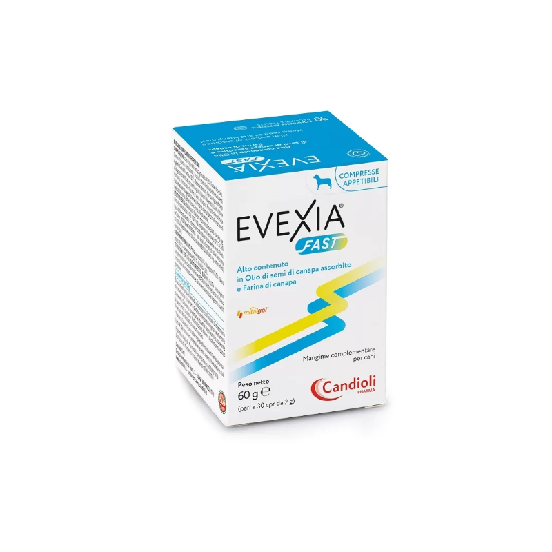 EVEXIA FAST (30 cpr) – Complemento a base di olio di canapa per il benessere articolare e il sollievo del dolore di cani e gatti
