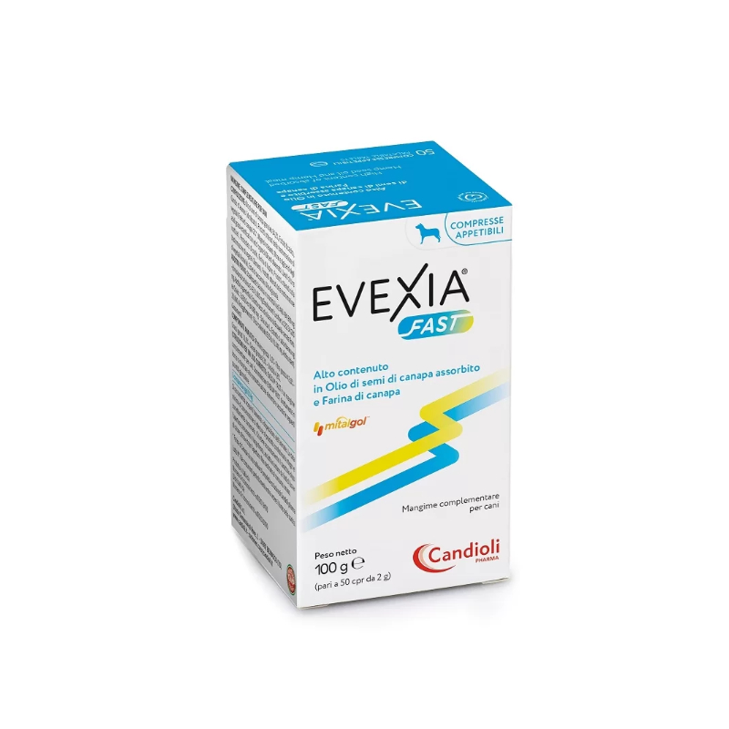 EVEXIA FAST (50 cpr) – Complemento a base di olio di canapa per il benessere articolare e il sollievo del dolore di cani e gatti