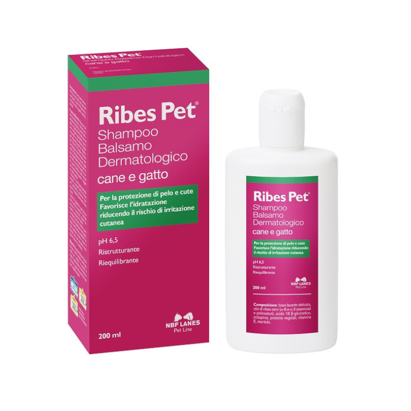 RIBES PET SHAMPOO BALSAMO (200 ml) – Shampoo detergente delicato per cani e gatti con allergie